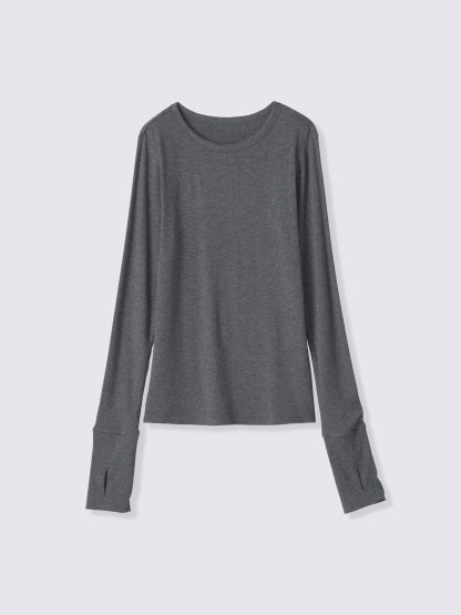 ウォームリブクルーネックT(12分袖) - 08 DARK GRAY