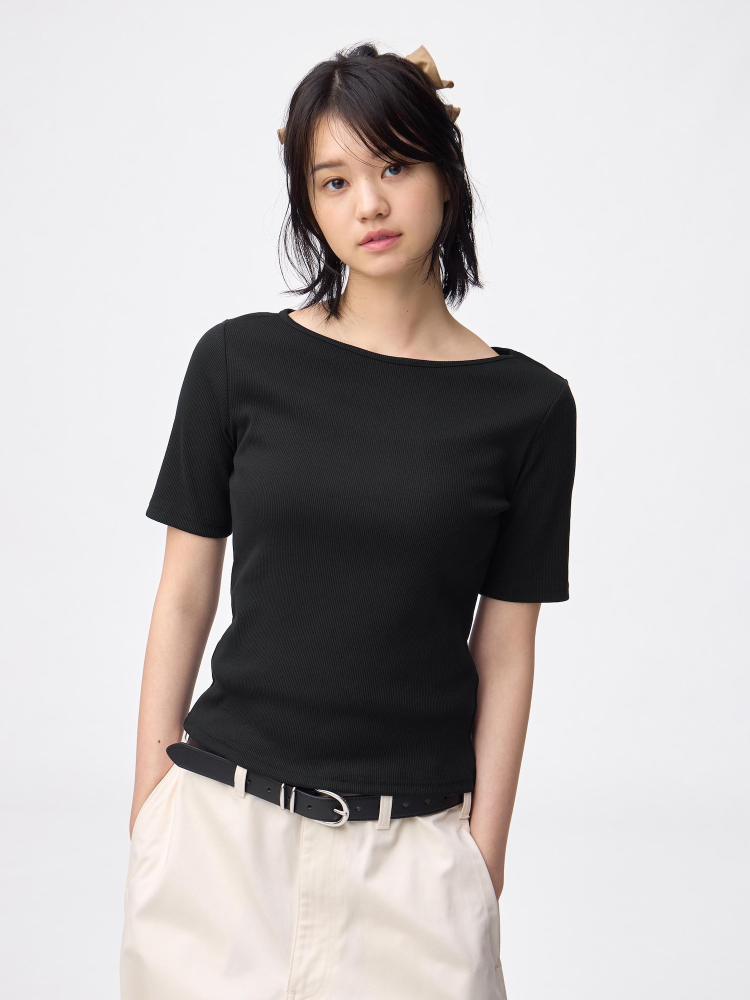 リブボートネックT - 09 BLACK