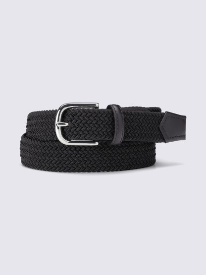 レザーコンビネーションメッシュベルト - 09 BLACK
