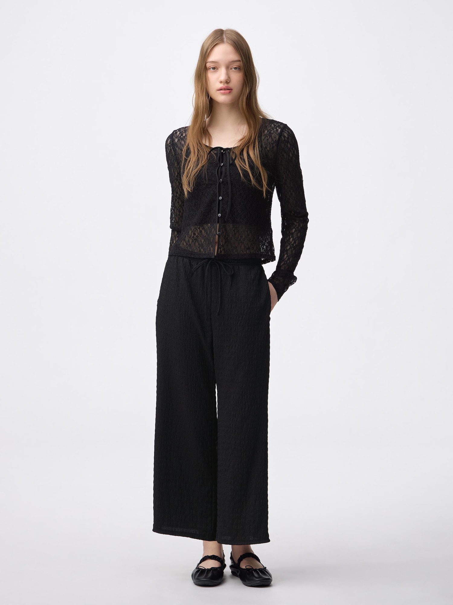 シャーリングアンクルパンツ - 09 BLACK