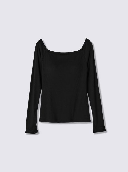 ブラフィールウォームリブオフショルダーT(長袖) - 09 BLACK