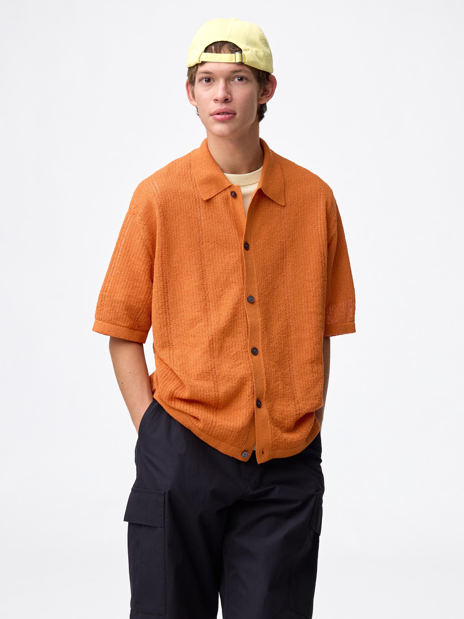 ウォッシャブルブークレニットシャツ(5分袖) - 25 ORANGE