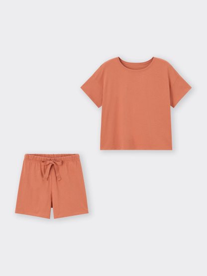 コットンカラーラウンジセット(半袖&ショートパンツ) - 26 ORANGE