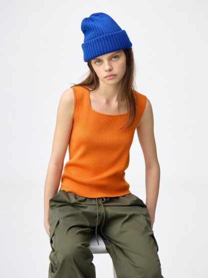 リブニットスクエアネックタンクトップ - 26 ORANGE