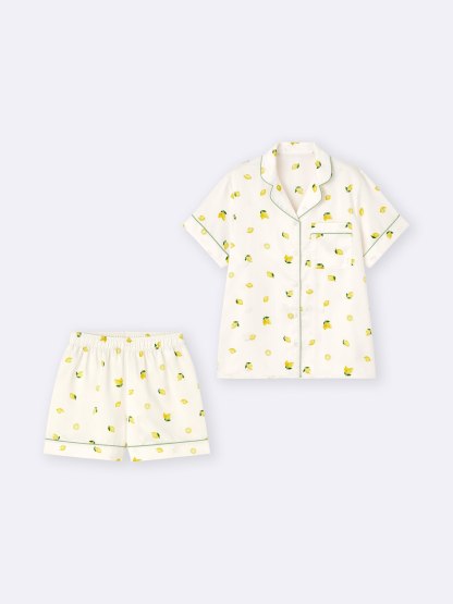 サテンパジャマ(半袖&ショートパンツ)(レモン)