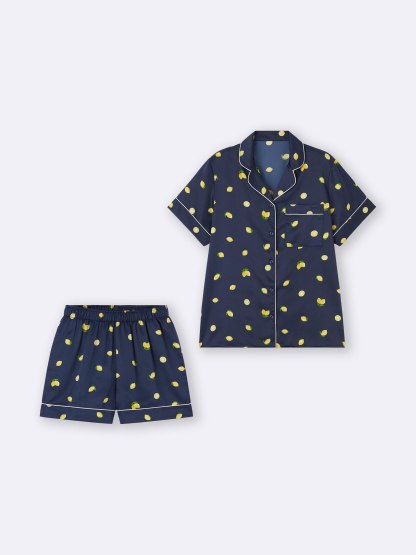 サテンパジャマ(半袖&ショートパンツ)(レモン)