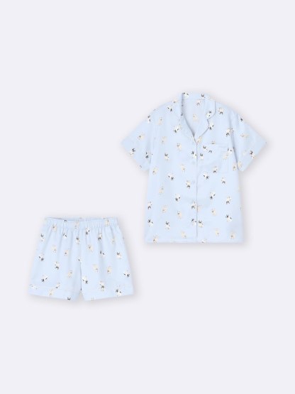 サテンパジャマ(半袖&ショートパンツ)(ドッグ)