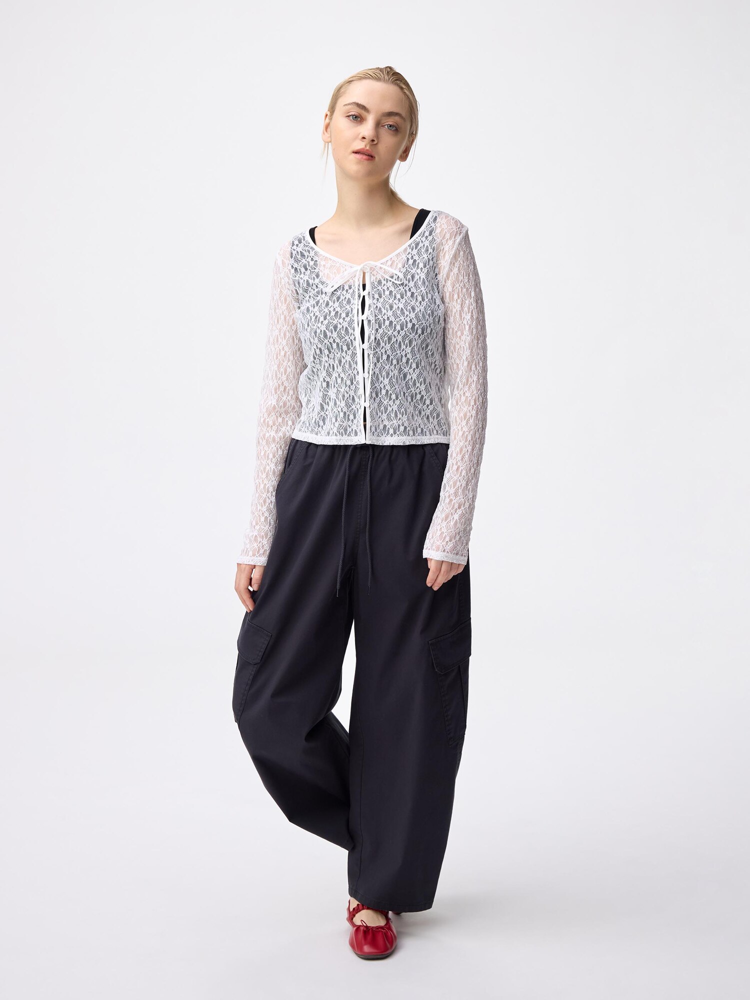 レースリボンカーディガン - 01 OFF WHITE