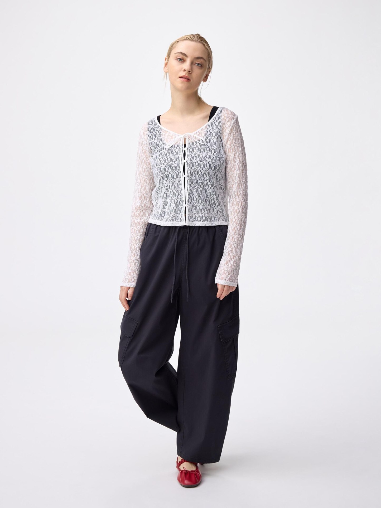 レースリボンカーディガン - 01 OFF WHITE