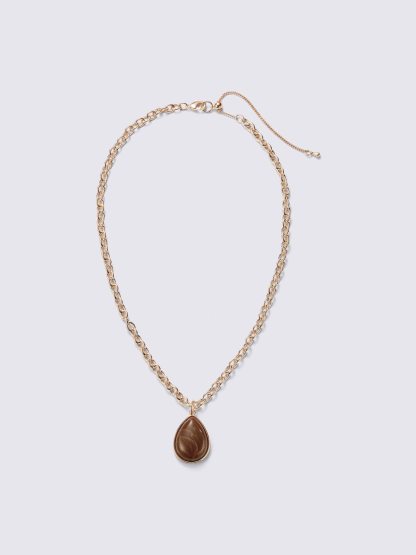 ドロップストーンチェーンネックレス - 36 BROWN