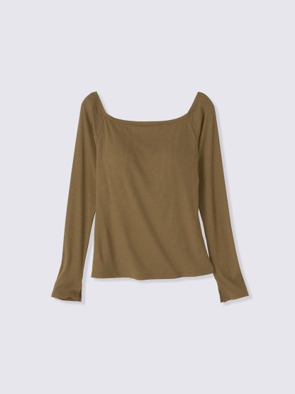 ブラフィールウォームリブオフショルダーT(長袖) - 36 BROWN