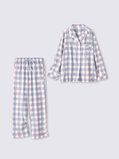 フランネルパジャマ(長袖&ロングパンツ)(チェック)(リラックスフィット)