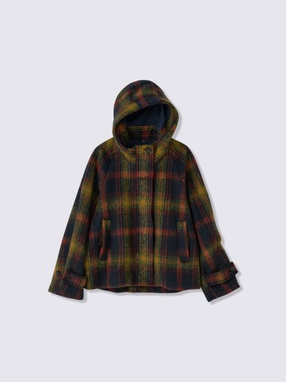 シャギーチェックショートフーディコート