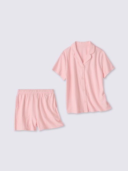 コットンブレンドパジャマ(半袖&ショートパンツ)(ドット)