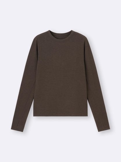 ウォームスムースクルーネックT(12分袖) - 38 DARK BROWN