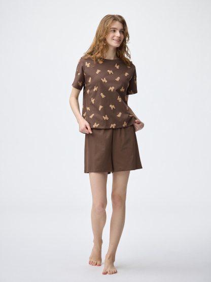 コットンカラーラウンジセット(半袖)(ドッグ) - 38 DARK BROWN