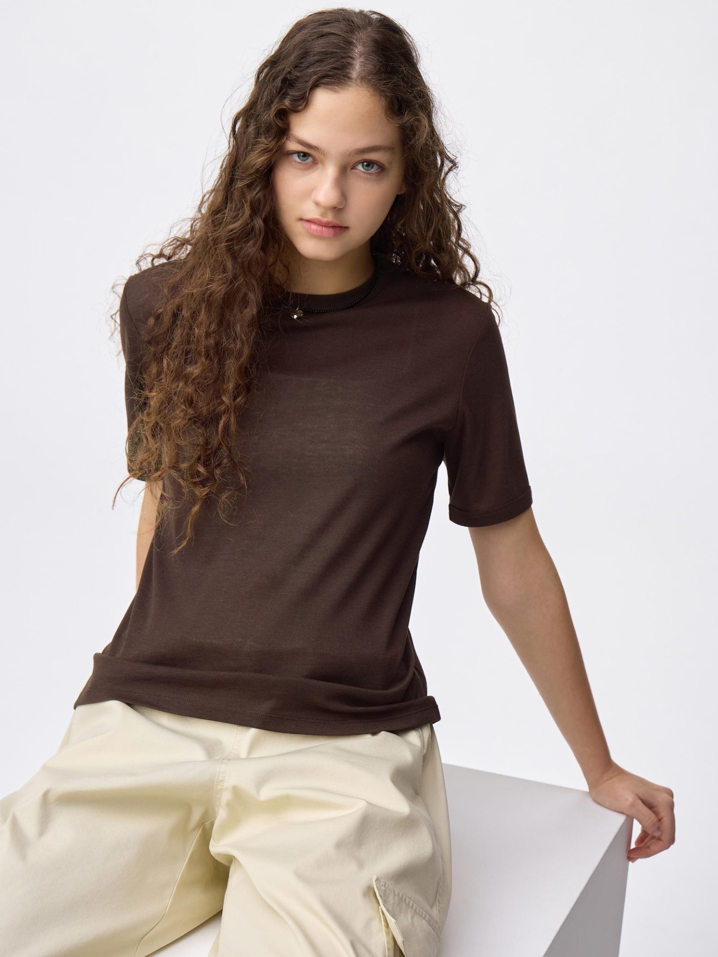 ソフトシアークルーネックT - 38 DARK BROWN