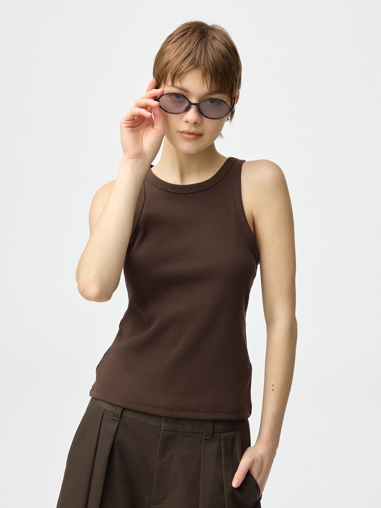 リブタンクトップOS - 38 DARK BROWN