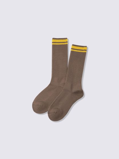 ウォームパイルクルーソックス(ライン) - 38 DARK BROWN
