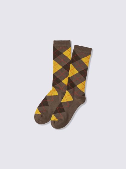 ウォームクルーソックス(アーガイル) - 38 DARK BROWN