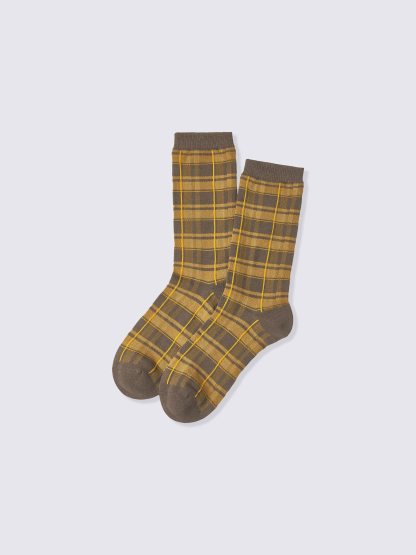 ウォームクルーソックス(チェック) - 38 DARK BROWN