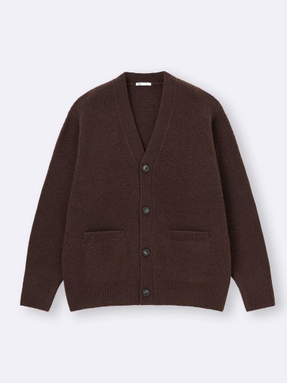 パフニットVネックカーディガン - 39 DARK BROWN