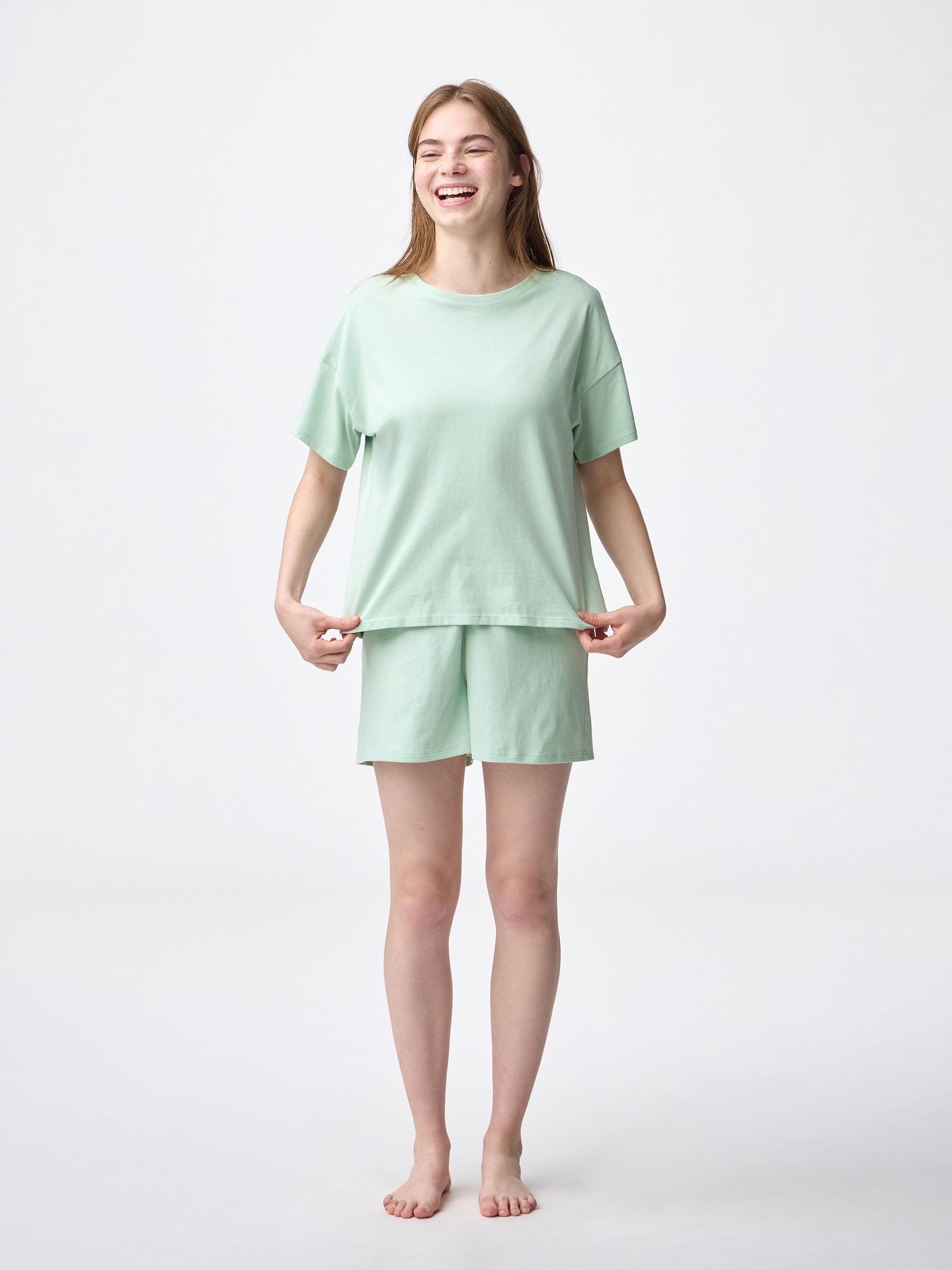 コットンカラーラウンジセット(半袖&ショートパンツ) - 50 LIGHT GREEN