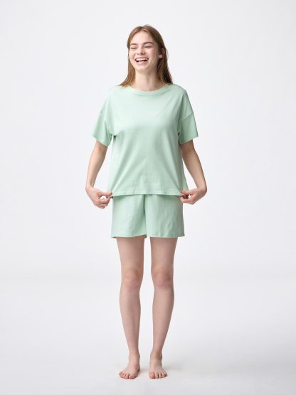 コットンカラーラウンジセット(半袖&ショートパンツ) - 50 LIGHT GREEN