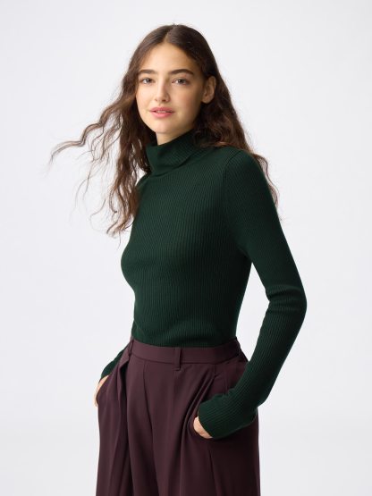リブタートルネックセーター - 59 DARK GREEN