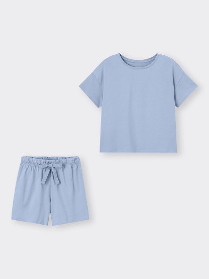 コットンカラーラウンジセット(半袖&ショートパンツ) - 61 BLUE