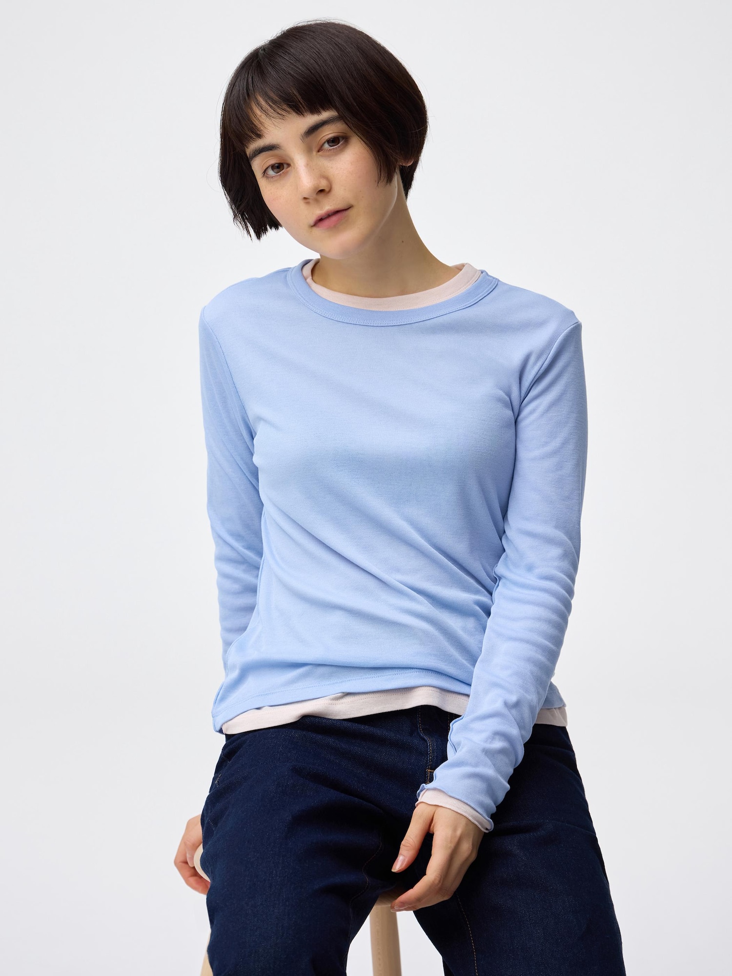 ソフトシアークルーネックT(長袖) - 62 BLUE