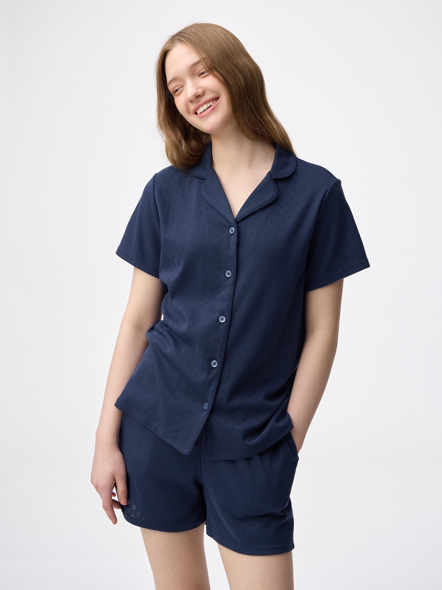 コットンブレンドパジャマ(半袖&ショートパンツ)(ハート) - 69 NAVY