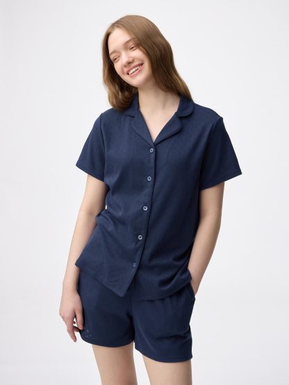 コットンブレンドパジャマ(半袖&ショートパンツ)(ハート) - 69 NAVY