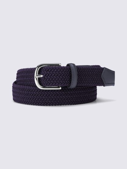 レザーコンビネーションメッシュベルト - 69 NAVY