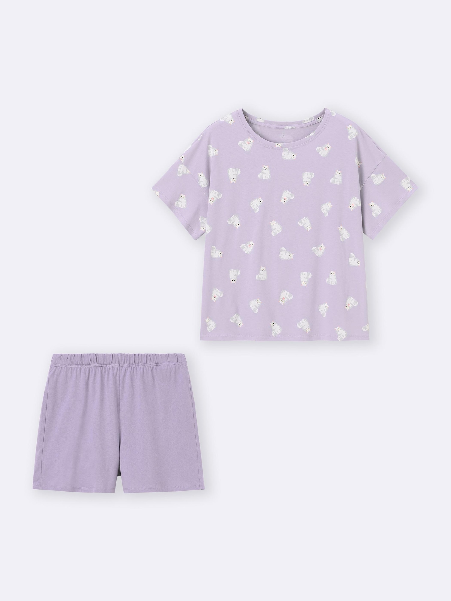 コットンカラーラウンジセット(半袖)(キャット) - 71 PURPLE