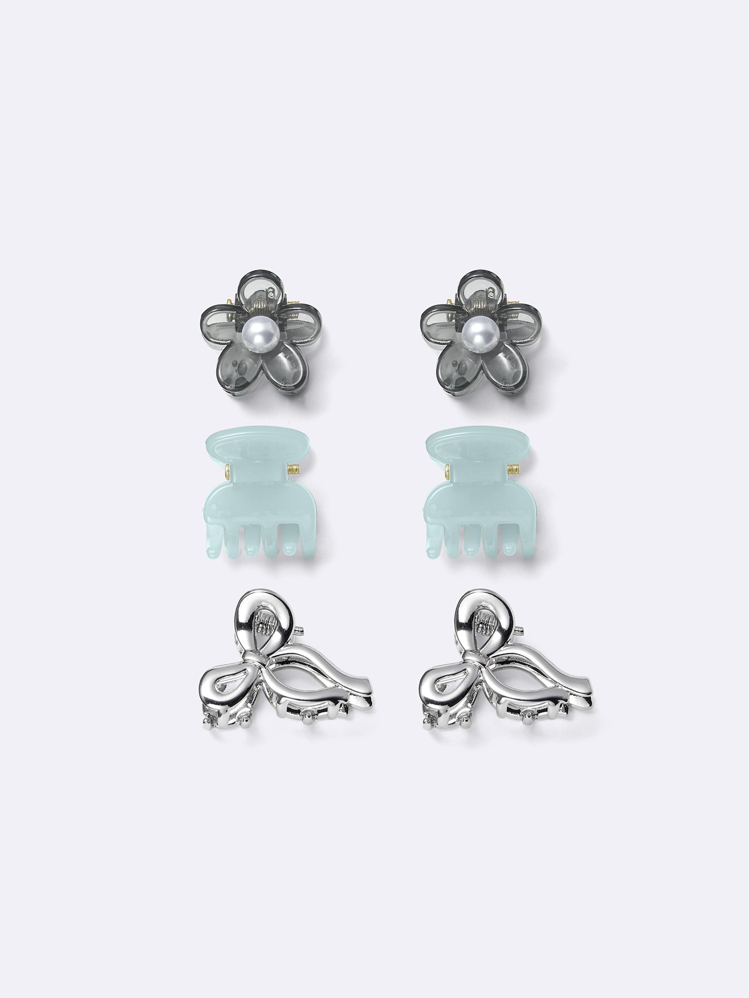 フラワー&リボンミニヘアクリップ6P - 85 SILVER