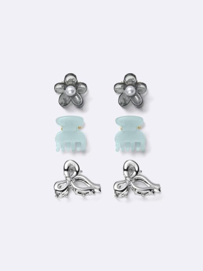 フラワー&リボンミニヘアクリップ6P - 85 SILVER