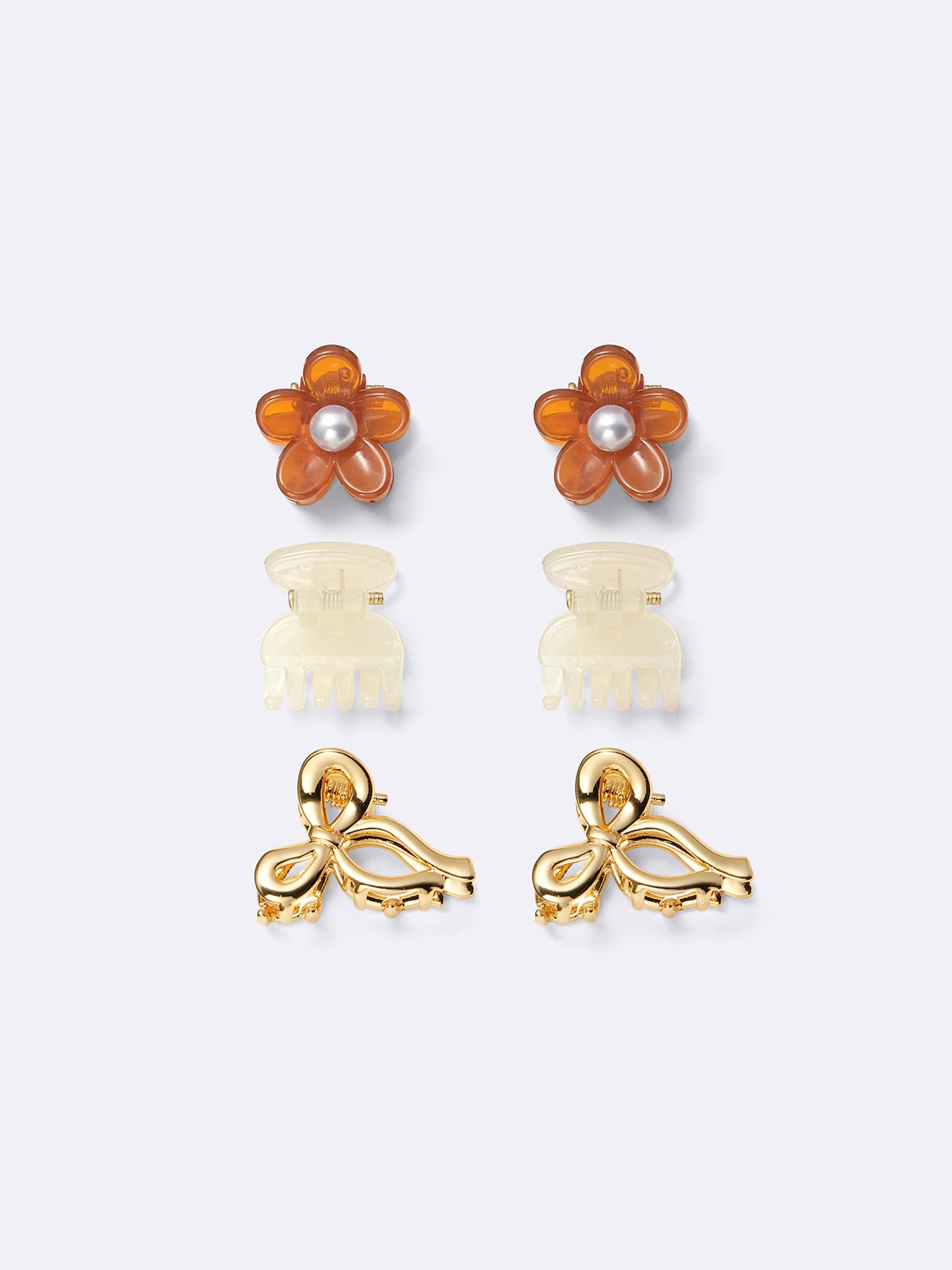 フラワー&リボンミニヘアクリップ6P - 86 GOLD