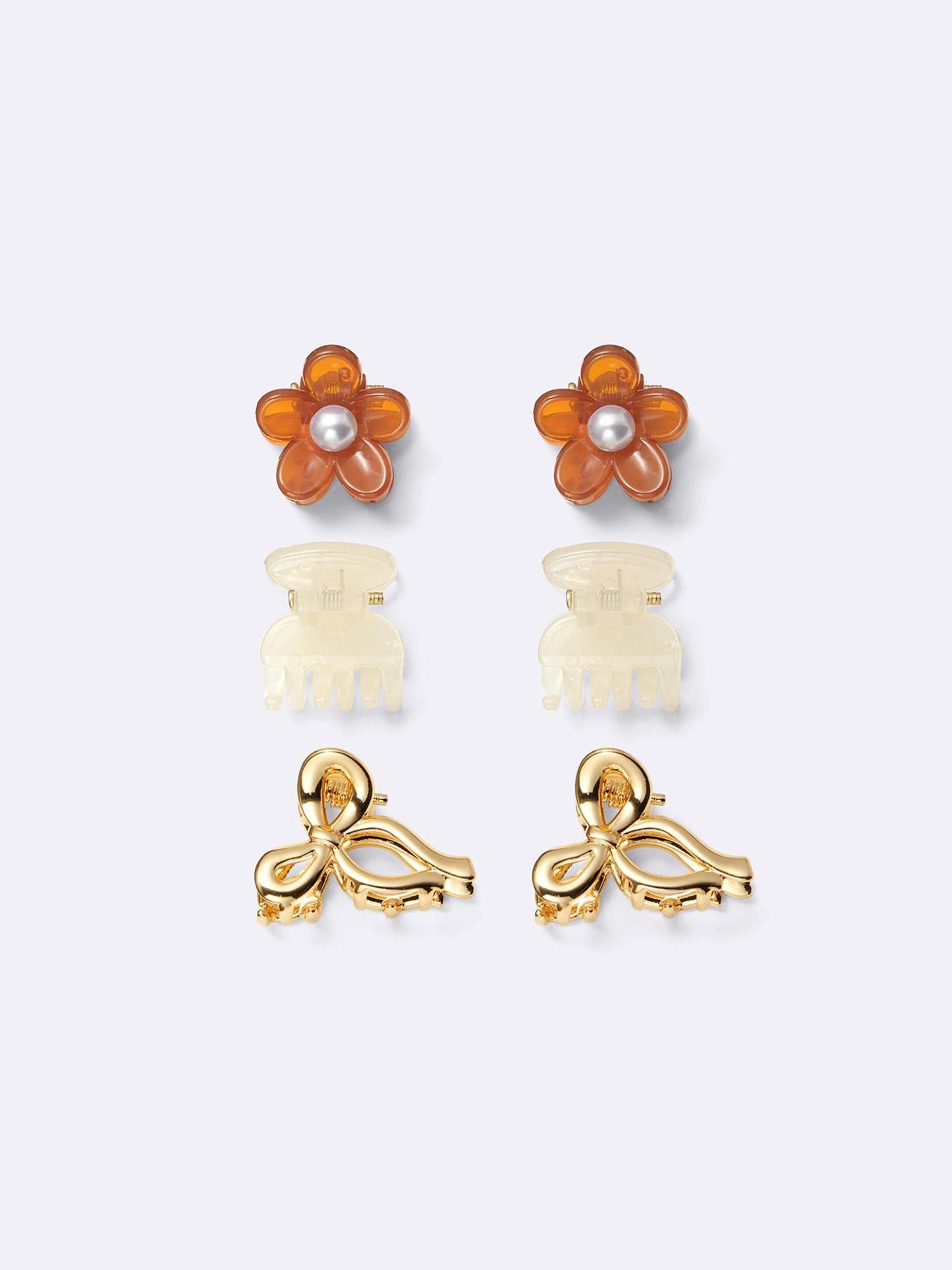 フラワー&リボンミニヘアクリップ6P - 86 GOLD