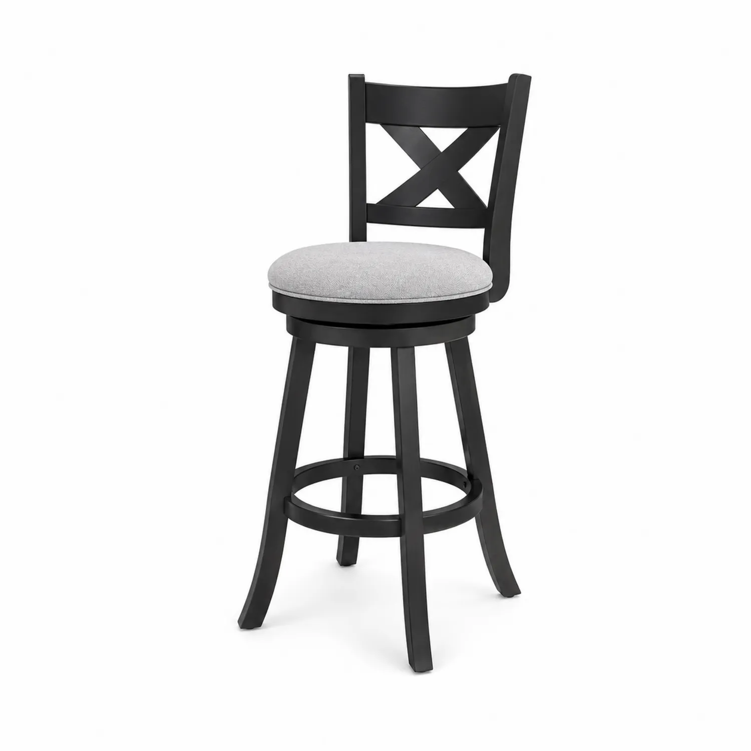 Taburete giratorio de madera con asiento de tela-Rusticvillaa