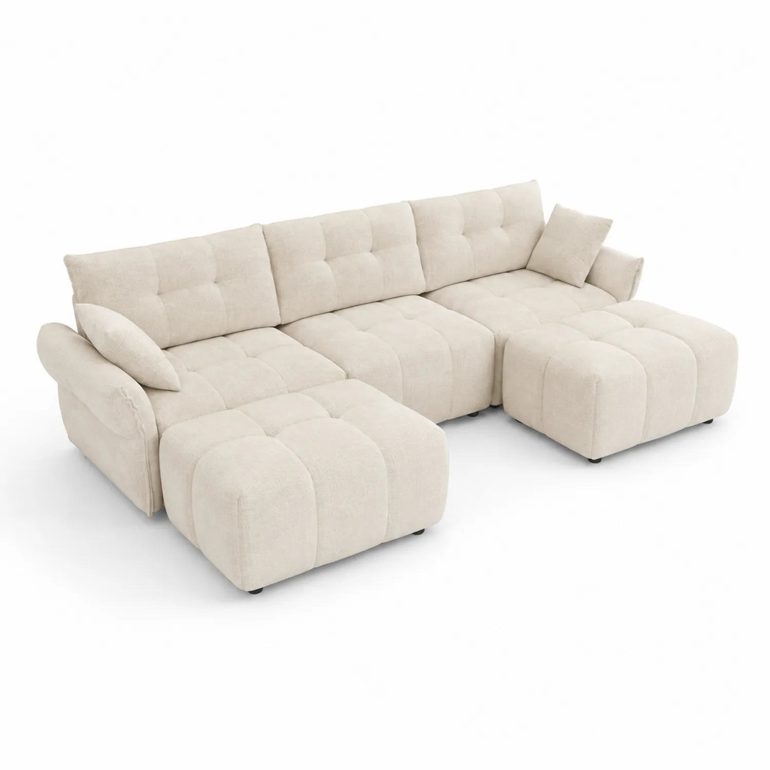 Sofá seccional en forma de L tela beige 300x200x90 cm-Rusticvillaa
