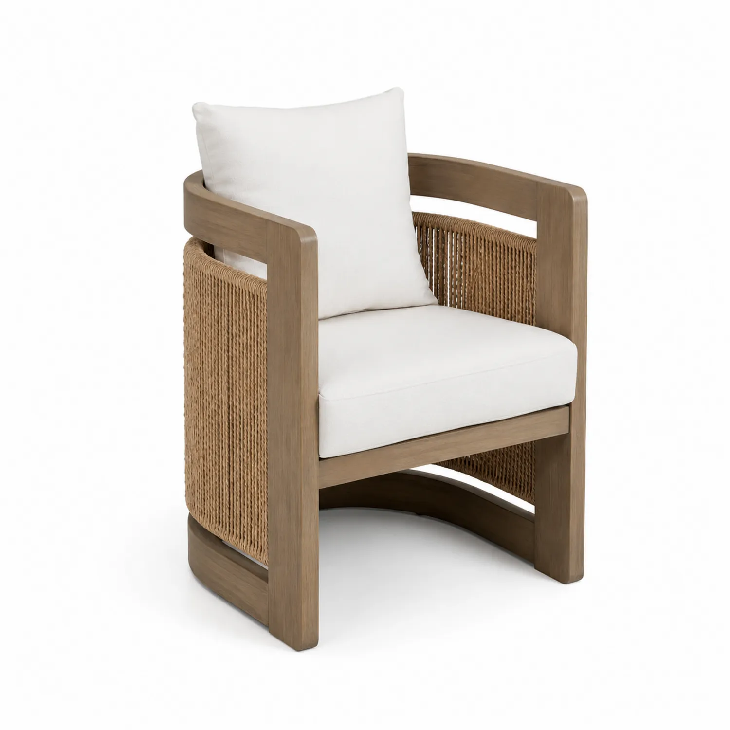 Sillón de exterior con estructura de madera y cojines de algodón-Rusticvillaa