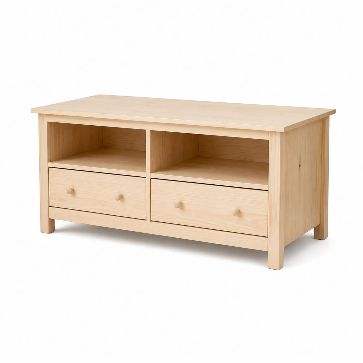 Mueble de TV de madera de pino con cajones y compartimentos-Rusticvillaa
