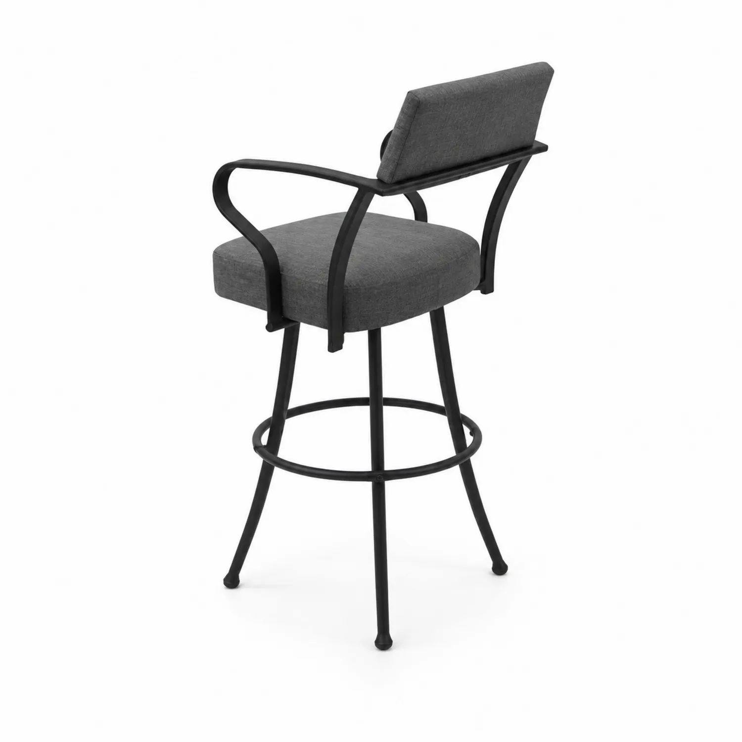 Taburete de Bar con Respaldo y Reposabrazos de Tela Gris y Estructura de Hierro Negro-Rusticvillaa