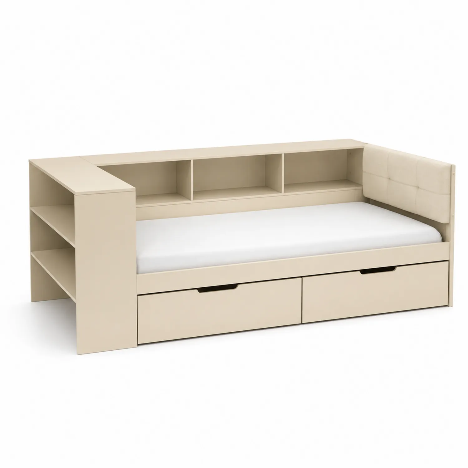 Sofá cama de MDF con estantería y cajones beige 200 cm-Rusticvillaa