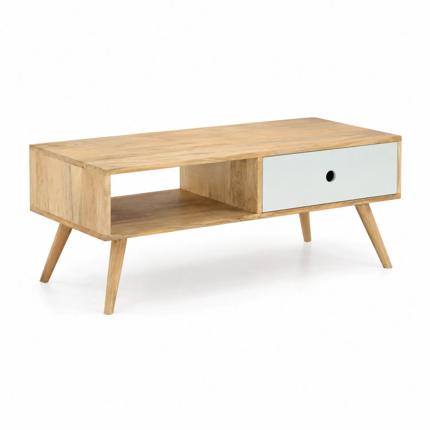 Mesa de centro de madera de mango con cajón-Rusticvillaa