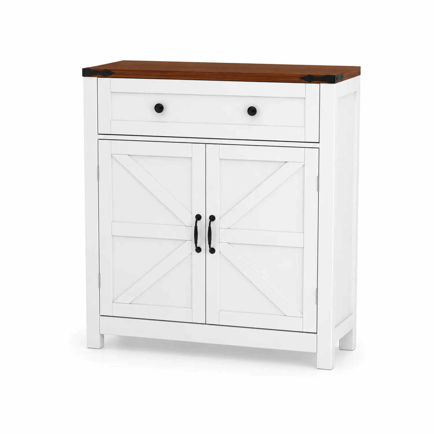 Armario de Madera Blanco y Marrón con 1 Cajón y 2 Puertas-Rusticvillaa
