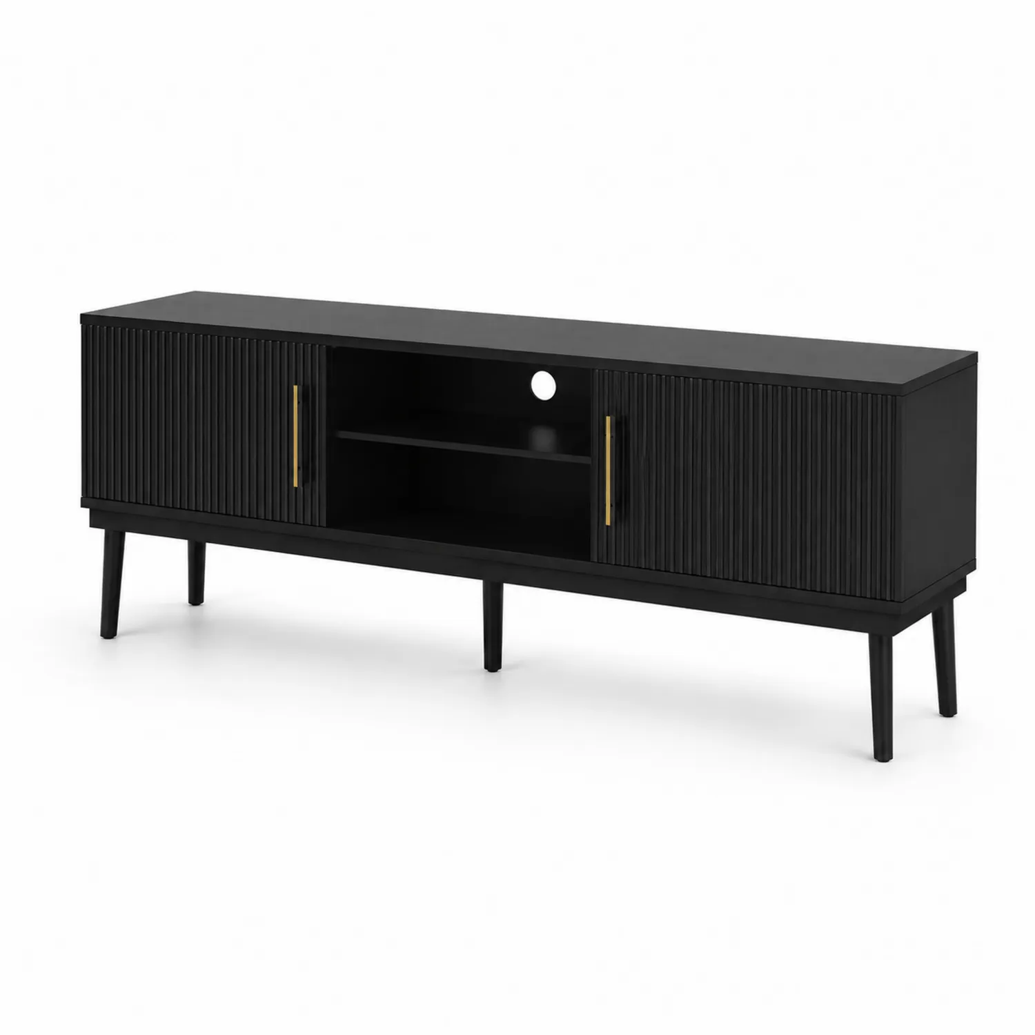 Mueble de TV de Madera Negro con Puertas y Estantes 150x40x60 cm-Rusticvillaa
