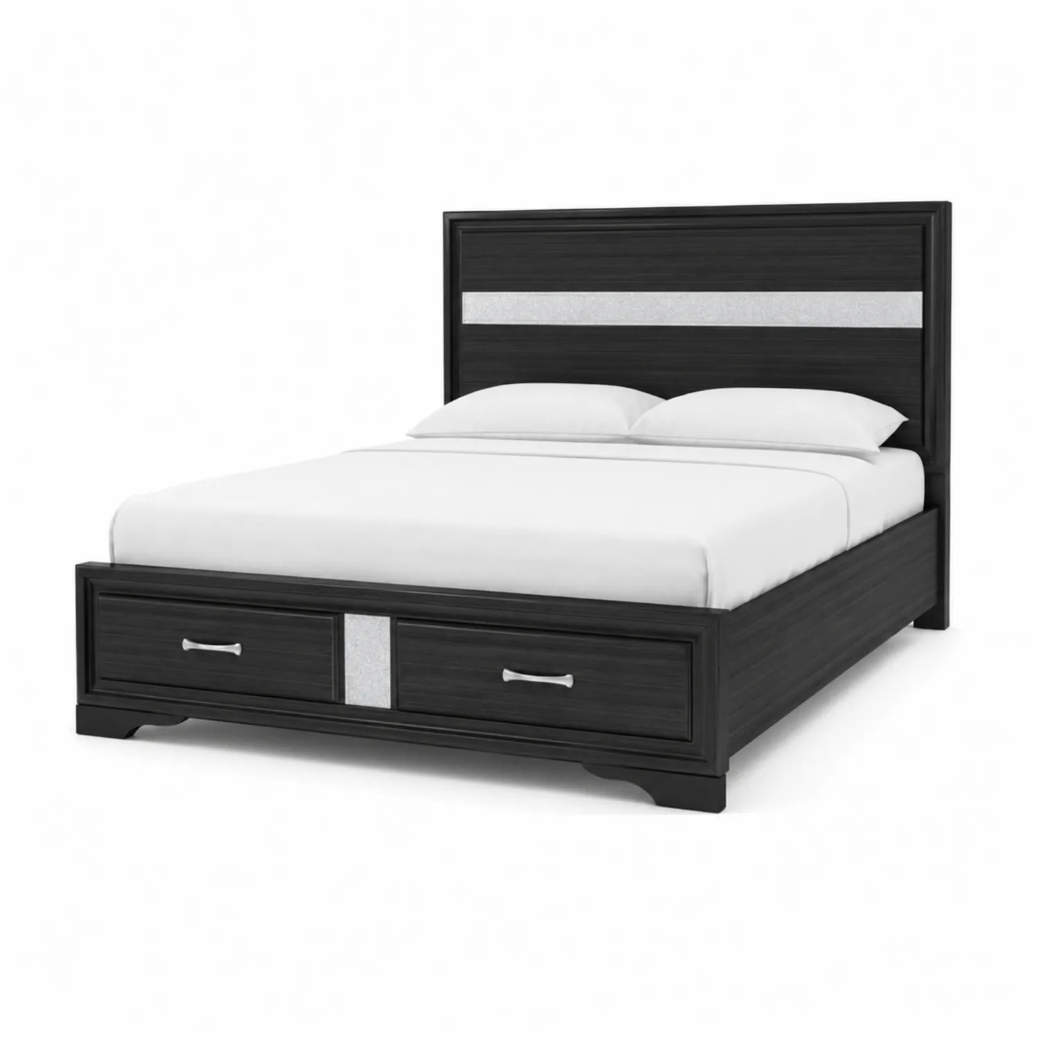 Cama de madera con almacenamiento y cabecera decorativa 200x160 cm Negro-Rusticvillaa