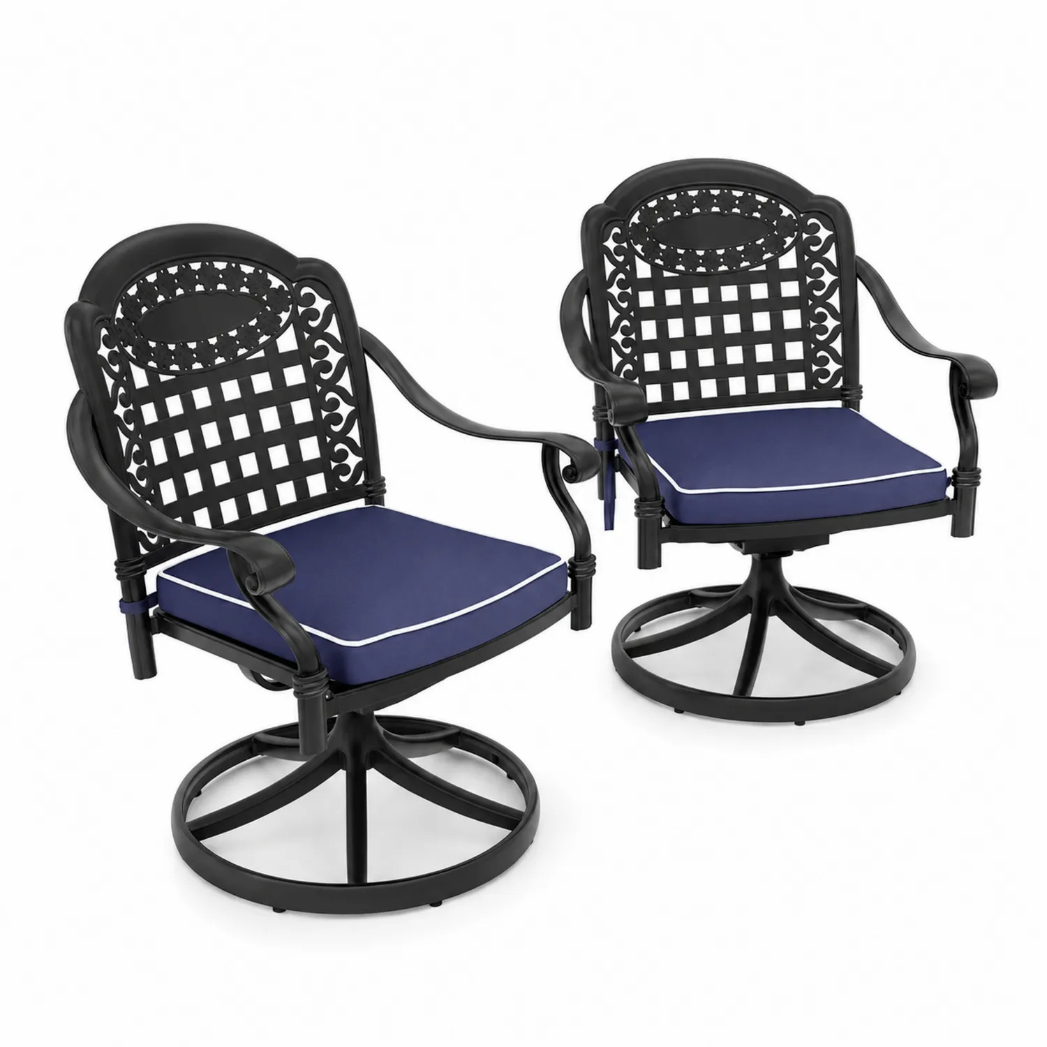 Sillas de Patio Giratorias de Aluminio con Cojines de Tela Azul-Rusticvillaa
